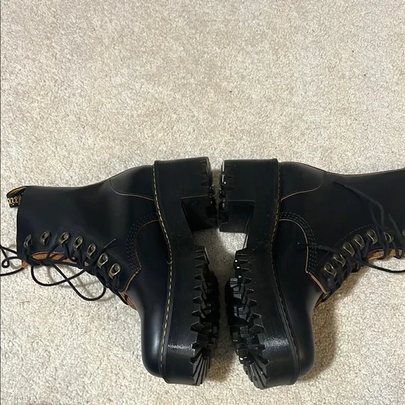 Dr. Martens Black Combat Boots with Yellow Stitching - Picture 3 of 5